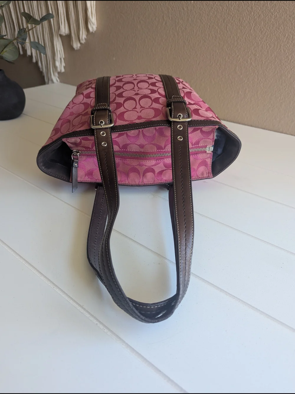 Coach Pink Signature Tote with Brown